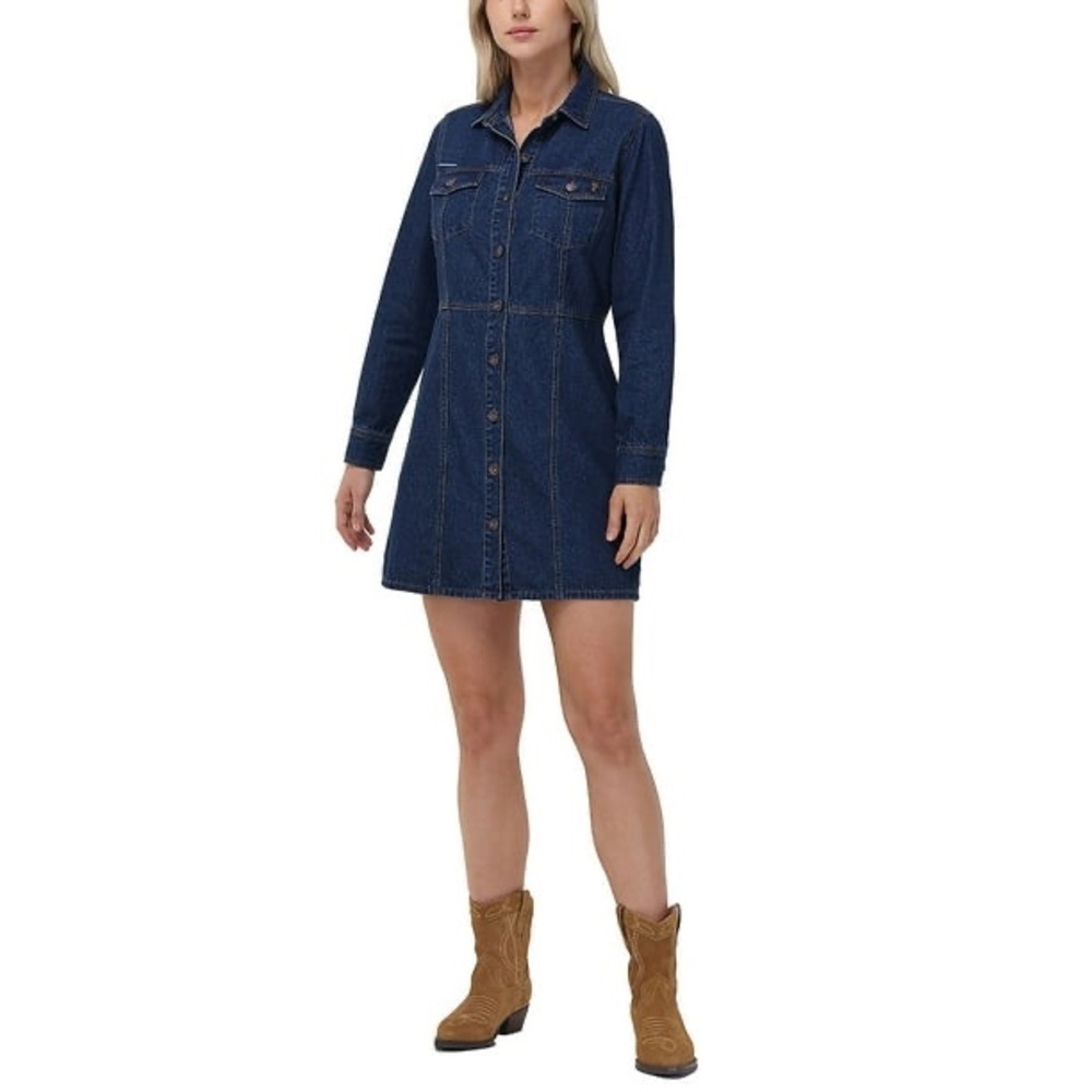 FRYE Dark Blue Denim Button-Front Shirt Dress Small